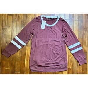 Automet Womens Long Sleeve Shirts Color Block Casual Crewneck New With Tags